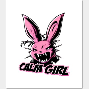 Calm Girl Rabbit Design Posters and Art